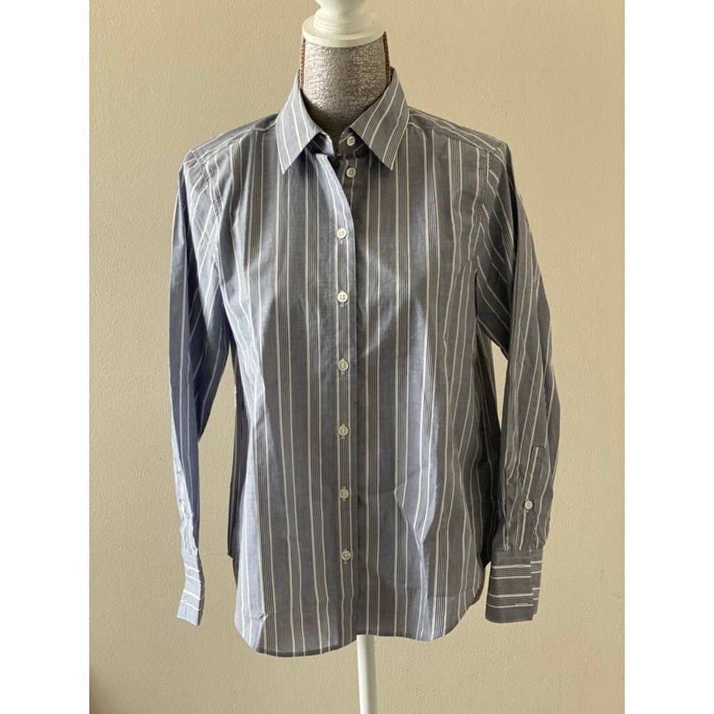 Poplin LS Blue and White Button Down Shirt - Petite S - NWT